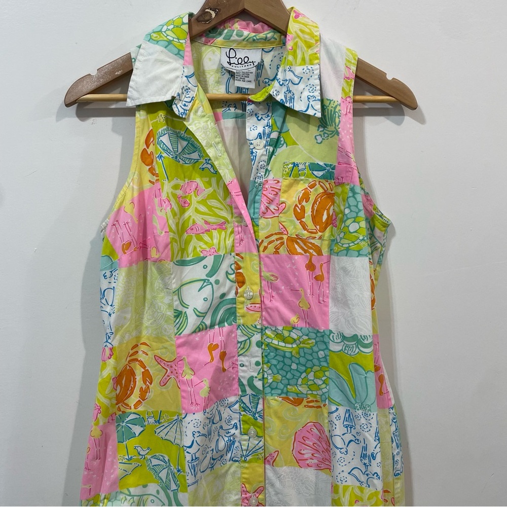 Lilly Pulitzer Vintage Cotton Patchwork Multicolor Summer Shirt Dress Size 8 - Picture 4 of 7